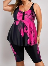 Hanna Nikole Tankini High Waist Swimsuit Tummy Control Long Shorts UK 22 PLUS