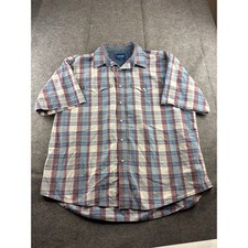 Wrangler Western Shirt Mens XL Blue Red Plaid Pearl Snap Short Sleeve Button Up