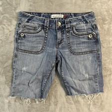 Aeropostale Womens Denim Shorts 5/6 Raw Hem Distressed Medium Wash Jean Y2K