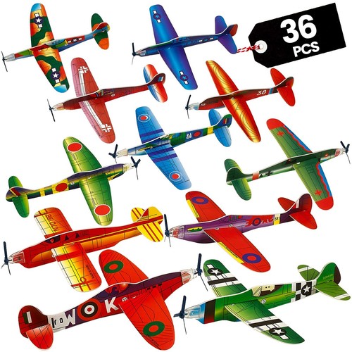 Glider Planes Bulk (36-Pack) 8-Inch Bomber Airplane Gliders for Kids Foam Paper
