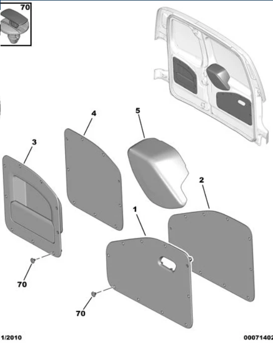 Отделка задней правой внутренней двери для Peugeot Partner 2008-2018 — от оригинального производителя 98107445zd - Изображение 2 из 4