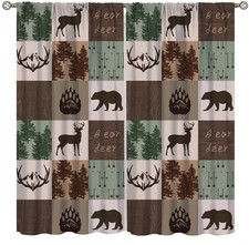 SENRUEGT Rustic Bear Moose Curtains, Retro Wild Bear Cabin Lodge Window Treat...