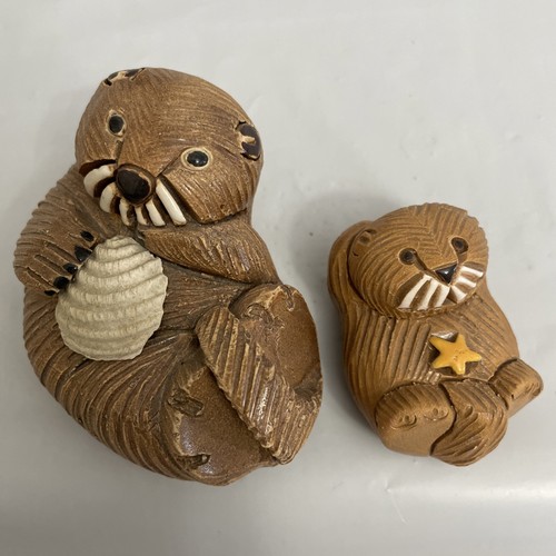 Vintage Ceramic Sea Otter Parent & Child Figurine Set 67 67B