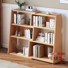  Wooden Extendable Shelf Bookcase - 3-Tier Ladder Low Short Bookshelf Small Oak