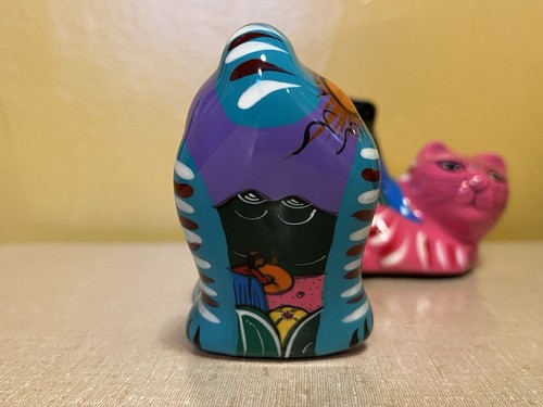 Isidoro Mexico Red Clay Pottery Hand Painted Cat Salt And Pepper Shakers - 第 3/11 張圖片