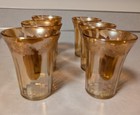 6 Vtg Federal Glass "Fruit of Plenty" Marigold/Orange Carnival Glass Tumblers