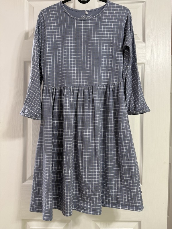 Pouf Girls’s Blue Window Pane Dress, Size 14 Years