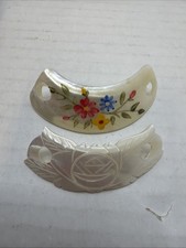 Vintage Mother of Pearl Hand Carved Hair Stick Pin Floral Design Missing Sticks