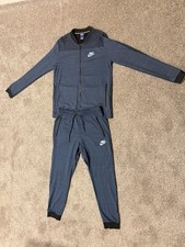 Nike Track Jacket Men L Blue Dri Fit Full Zip Swoosh Logo Athletic Tech