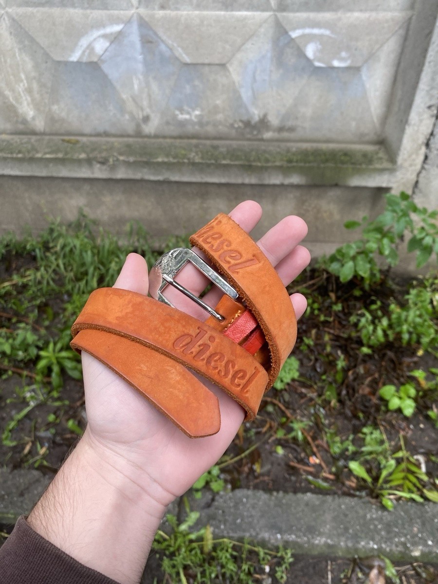 Diesel Y2K Vintage Leather Belt Brown Logo Embossed Metal Buckle