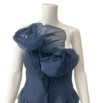 $3250 J. Mendel Blue Mermaid Chiffon Strapless Ruffle Long Gown Dress size  8 | eBay