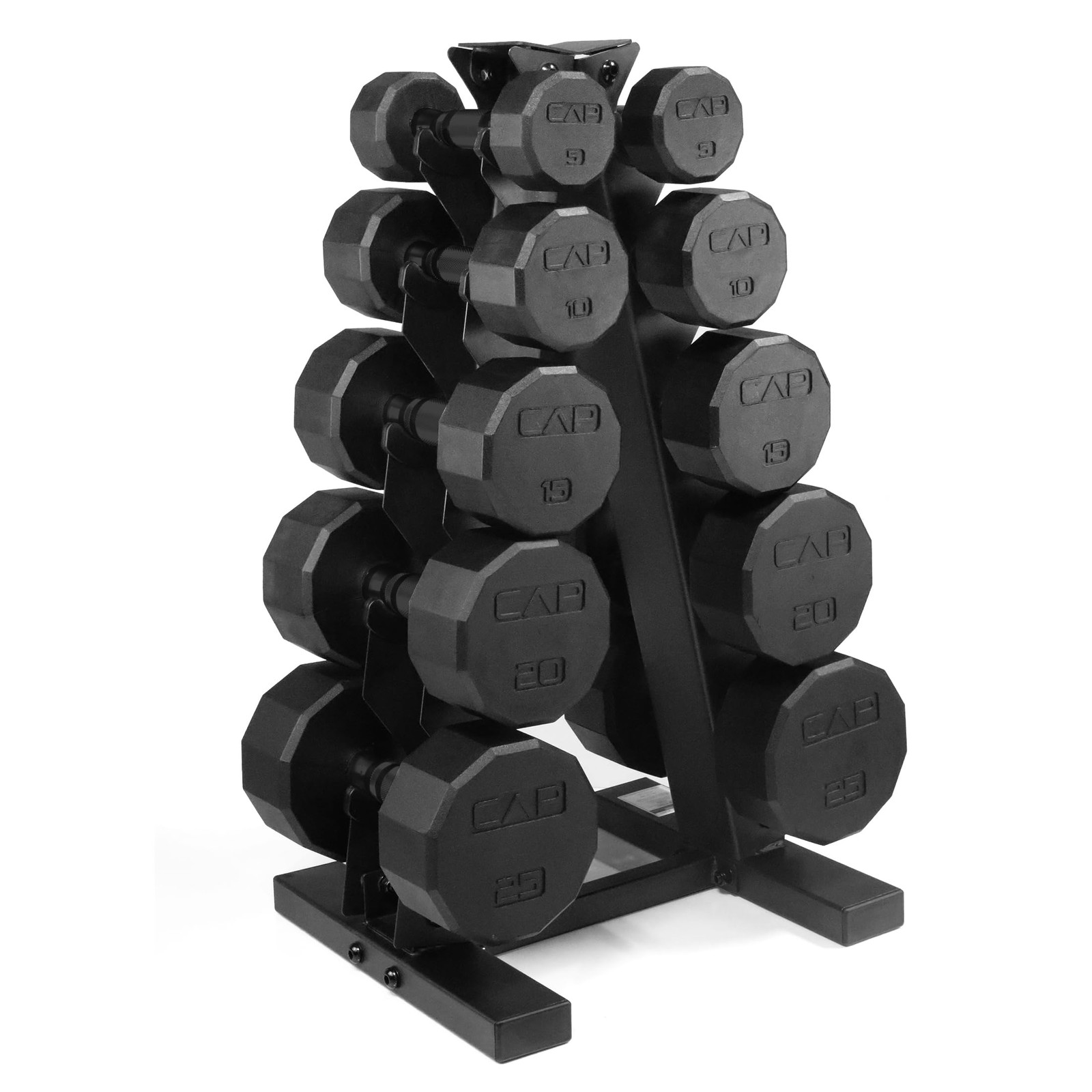 Rubber Coated Dumbbell Weight Set with Vertical Rack | 100 lb, 150 lb, and 210