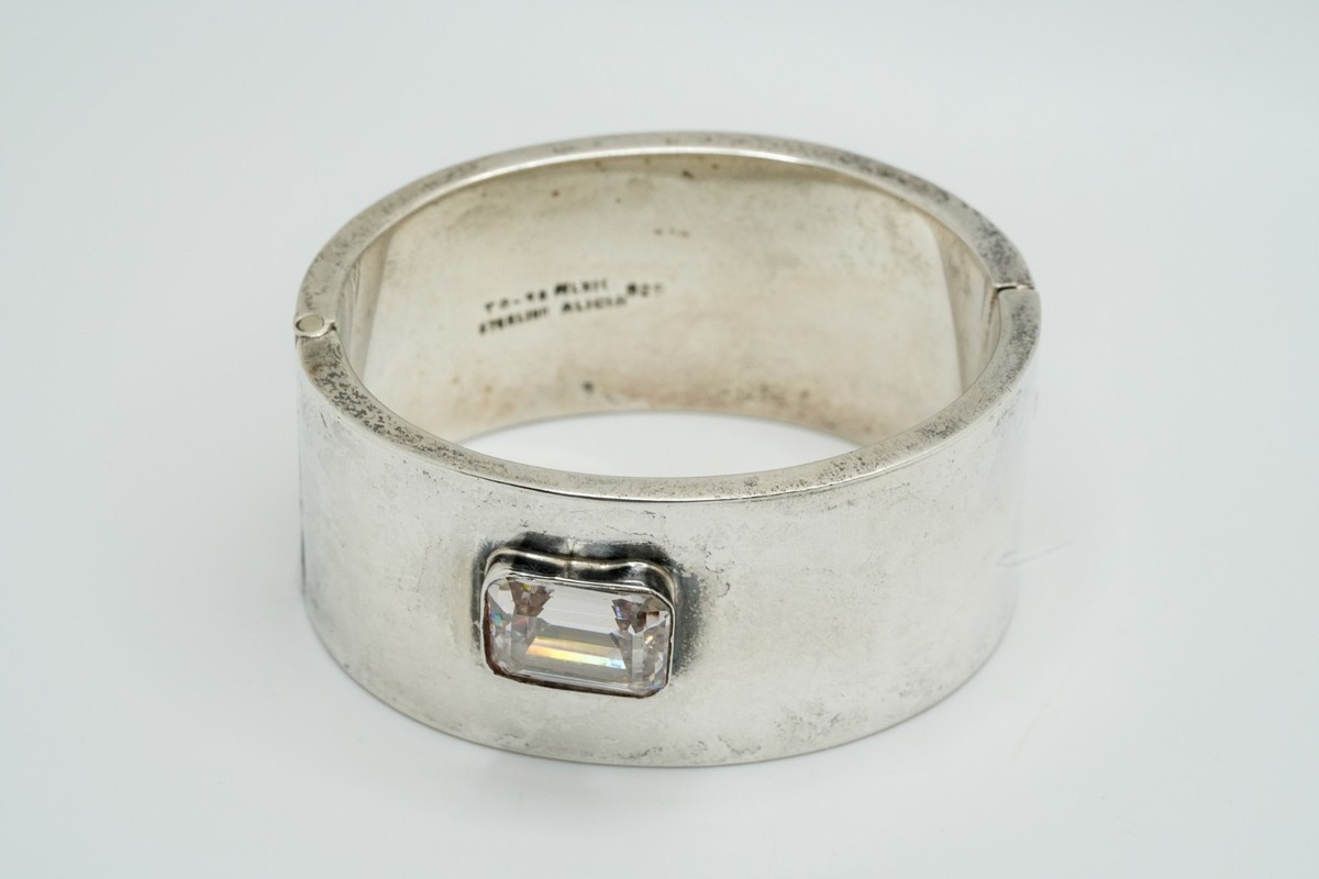 Vintage Alicia De La Paz TAXCO Sterling Silver Heavy Chunky Hinged Bangle 97.1g  View 5