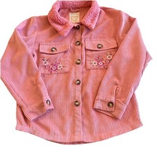 Btween Girl s Pink Corduroy Jacket w/ Sherpa Collar Sz 10-12 Embroidered Pockets