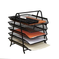 Desk Organizer with 5 Sliding Trays for Letters, Documents, Mail, 5 Tier Black