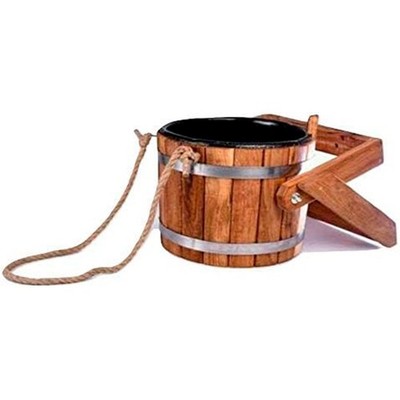 Sauna Wooden SPA Bath Shower Bucket Indoor and Outdoor Banya Barrel Shaped 16 L