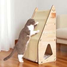 Wood-Framed Cat Scratching Post - Multi-Level Cat Tree with Sisal Posts, Hideawa