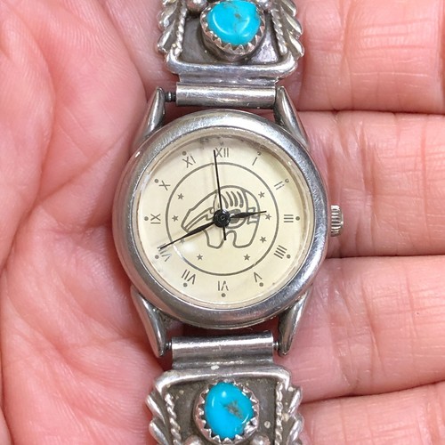 Unbranded Women Navajo Turquoise Sterling Silver Expansion Quartz 24mm Watch 7" - Picture 10 of 12