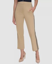 Tommy Hilfiger Women's Beige Straight Side-Striped Ankle Pants Size 4