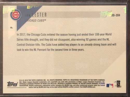 2018 Topps Now #OD-304 Jon Lester Chicago Cubs - Picture 2 of 2