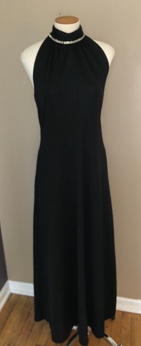 Vtg 70s Disco Queen Black High Neck Maxi Dress By Silla's Italy to Miami XS/S - Picture 2 of 9