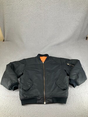 Vintage MA-1 USAF Mil-J-82790j Flyers Bomber Jacket Large Black Reversible Nylon