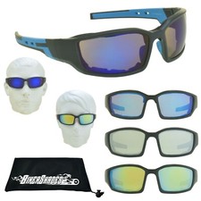 Mens Mirror Foam Padded Lightweight UV400 Motorcycle Biker Wrap Sunglasses