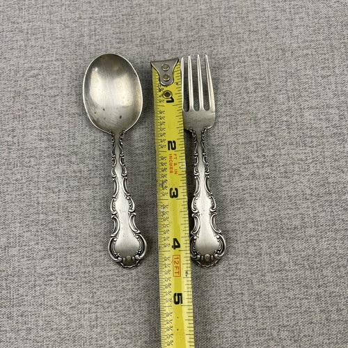 Juego de cuchara y tenedor para niños Gorham Strasbourg de plata de ley de 2 piezas sin monograma - Imagen 6 de 6