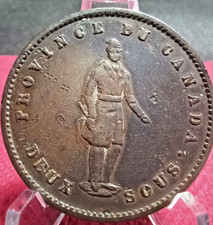1852 Canada (Quebec Bank Token) 1 Penny / 2 Sous: Canadian colonial coin! Scarce