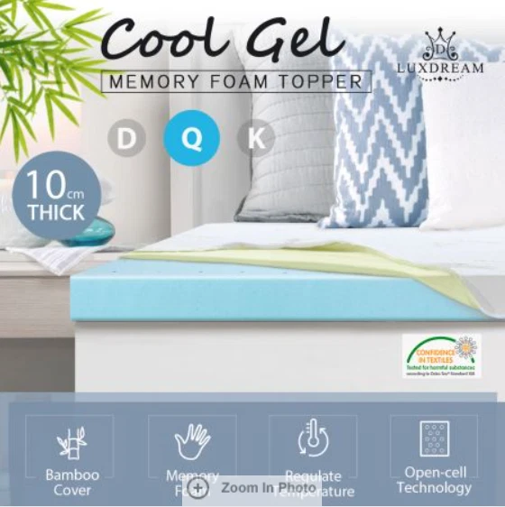 10cm Queen Size Cool Gel thick Memory Foam Mattress Topper Underlay Bamboo  Cover | eBay