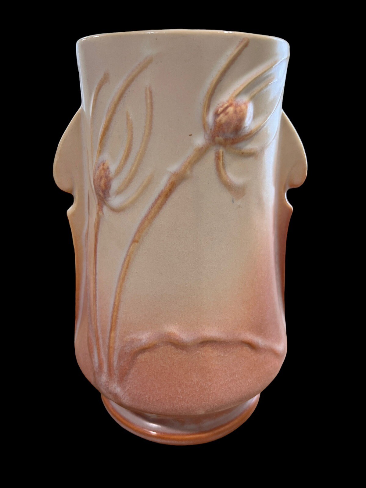 Roseville Pottery 8837 "Teasel" Floral 1938 Mauve and Cream Vase 7”x5