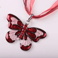Retro Creative Red Butterfly Ribbon Pendant Necklace Jewelry Gift Women New
