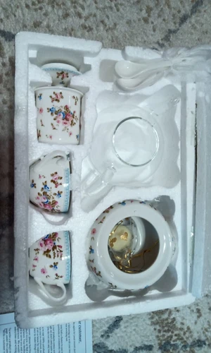 Vtg Kendal Gold Bone China Tea for Two Service Set 8pc Blue Pink Floral EUC Rare