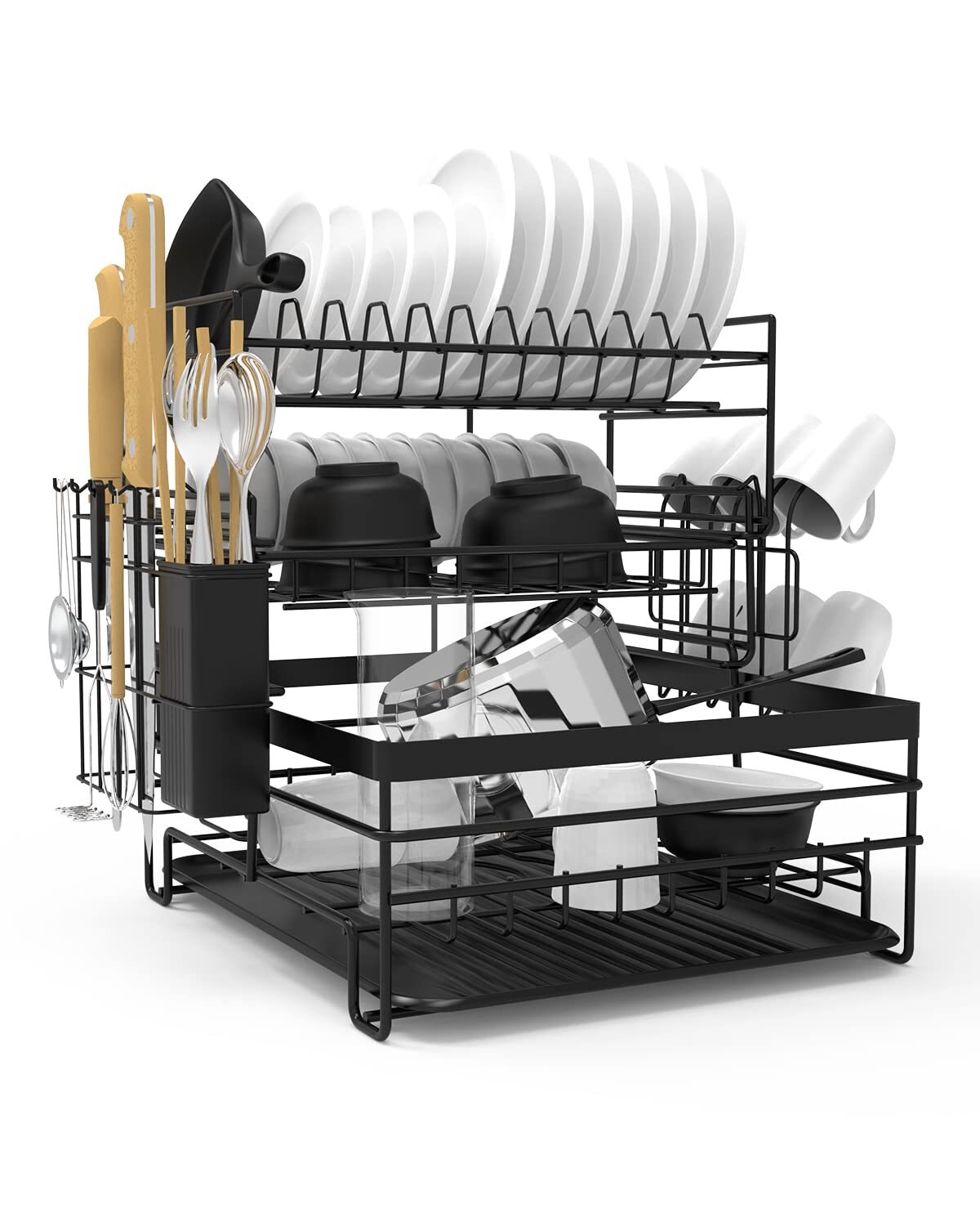 Égouttoir vaisselle 3 niveaux en acier inoxydable gris anthracite grand format familial