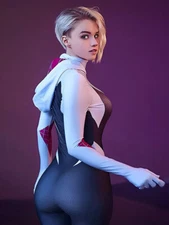 Gwen Stacy Spider Costume Adults Spandex Bodysuit Halloween Cosplay Jumpsuit 1PC