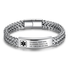 Personalized Engraved Medical ID Bracelet Stainless Steel Heavy Duty/Durable