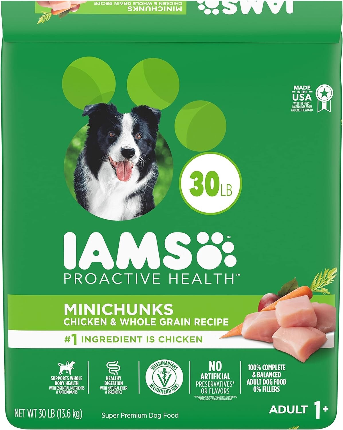 IAMS Adult Minichunks Small Kibble High Protein Dry Dog Food with Chicken, 30 lb
