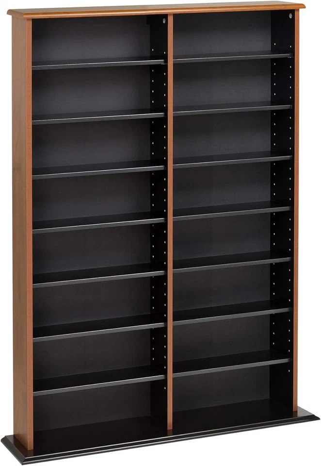 2 Column Display Cabinet Media, Double Width Wall Storage, Cherry/Black - Image 4 of 4