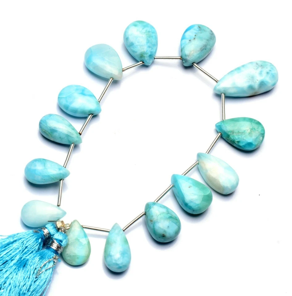 Gema Natural Larimar 15x9 a 25x12mm Tamaño Suave Forma Pera Cuentas 8" Hilo Foto 4 de 4