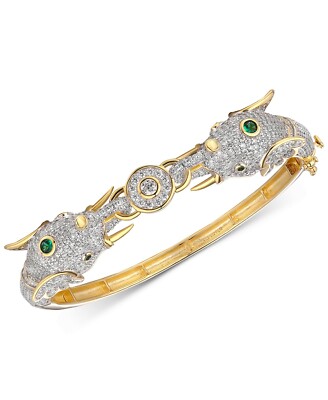 MACYS Tiara Cubic Zirconia Elephant Head Bangle Bracelet in 14k Gold-Plated Ster