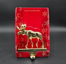 Vintage Target Solid Brass Moose Christmas Stocking Holder Gold tone Weighted