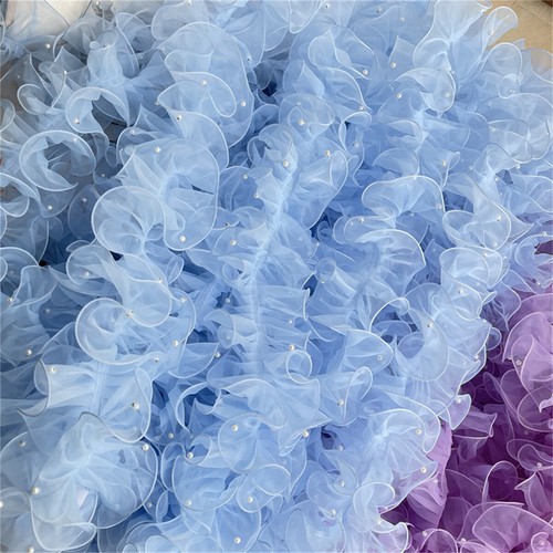 200cm Pearl Nail Beaded Ruffle Organza Lace Trim for Lolita Dress Sewing DIY - Picture 18 of 20