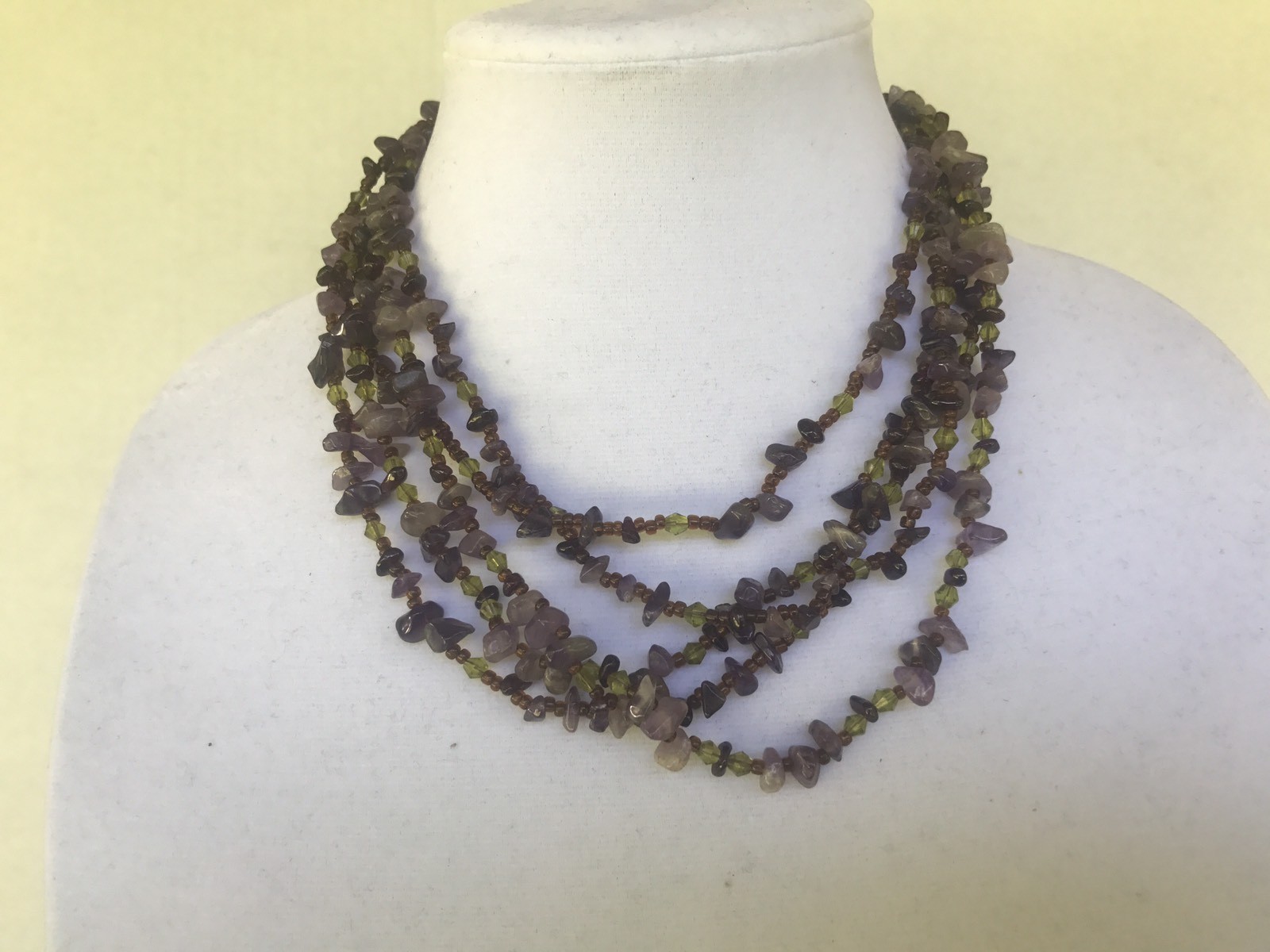 Necklace Multi layered Colored Pressed Glass Bead… - image 8