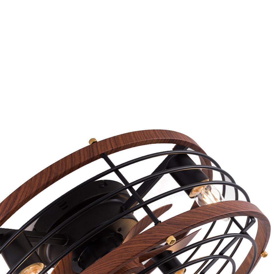 Industrial Caged Ceiling Fan Light Fixture W/Remote Control Bladeless