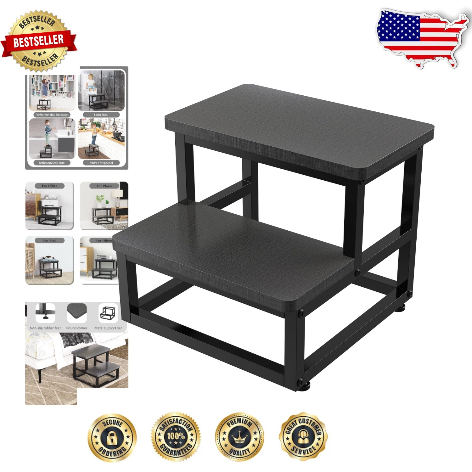 Durable Multi-Purpose Step Stool with Safety Design for Kitchen & Bathroom