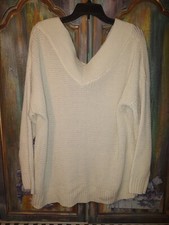 Zenana Oversized White V Neck Sweater Waffle Weave Beautiful Baggy Boho Feminine