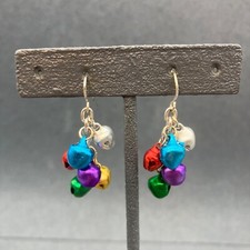 Jingle Bell Dangle Earrings 2 In Multicolor Silver Hooks Fun Festive Christmas