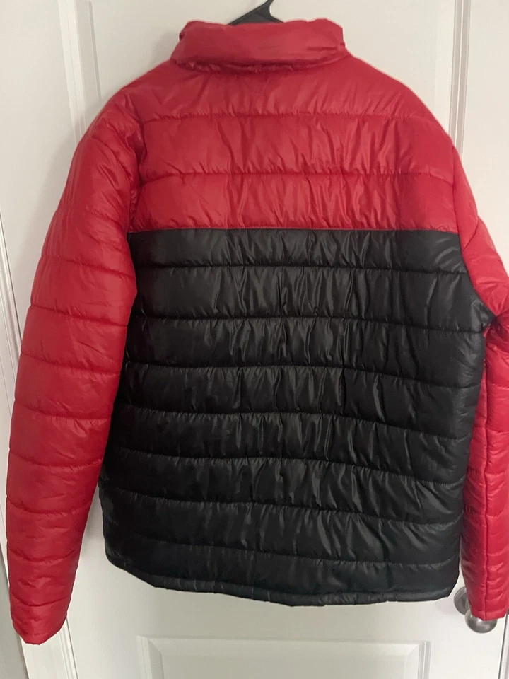 Fila Puffer Bubble Jacket Red Black Zip Coat With Hidden Hood Men’s Size XL - Image 3 of 4