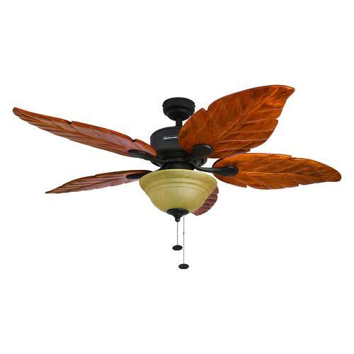 52" Tropical Bronze Ceiling Fan 5 Hand Carved Basswood Leaf Blade Bowl Light - Bild 1 von 9