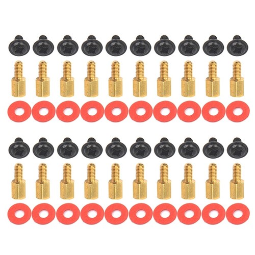 20 Pcs Golden Motherboard Riser+Screws Computer Red Washers 6.5mm 6-32-M3 Gasket - Photo 4/21
